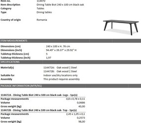 Masa design LUX din lemn de stejar Biot negru, 240x100 114472 HZ