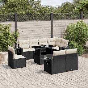 vidaXL Set mobilier de grădină cu perne, 9 piese, negru, poliratan