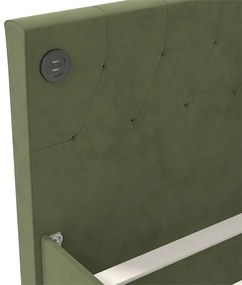 Pat de zi cu saltea, verde inchis, 90x200 cm, catifea, USB Morkegronn
