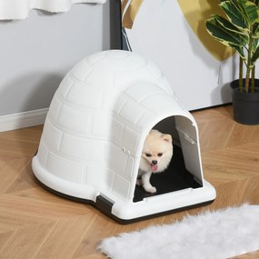 PawHut Cusca Casuta de Exterior pentru Caini de Talie Mica in Form ade Iglu cu Usa, pentru Mops, Bichon Frise, Chihuahua, 68,2x80x53cm