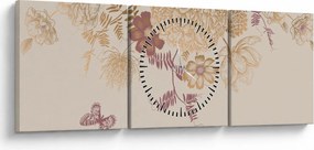 Tablou - Vintage, flori și fluturi (cu ceas) (90x30 cm)