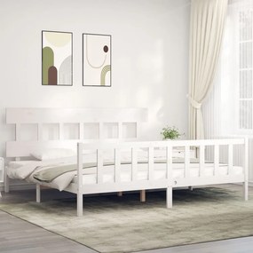 3193357 vidaXL Cadru pat cu tăblie 200x200 cm, alb, lemn masiv