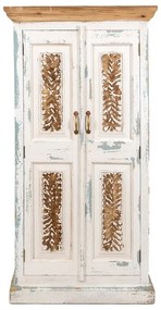 Dulap alb, din lemn masiv, cu aspect vintage, Feuillage