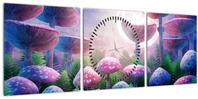 Tablou - Ciuperci sub lună plină (cu ceas) (90x30 cm)