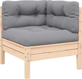 vidaXL Canapea colțar de grădină cu perne gri, lemn masiv de pin