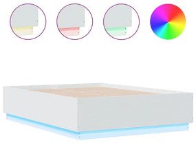 3209653 vidaXL Cadru de pat cu lumini LED, alb, 120x190 cm, lemn prelucrat