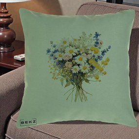 Perna Decorativa Buchet Camp Acuarela Margarete-Lavanda, 40x40 cm, Verde, Husa Detasabila, Perna Inclusa, BEKZ®