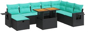 vidaXL Set mobilier grădină perne 9 piese negru poliratan/lemn acacia
