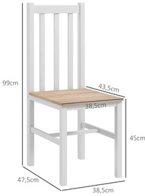 HOMCOM Set de 4 scaune de bucătărie, Scaune de masă Scaune de living, Lemn masiv, design modern, 38,5 cm x 47,5 cm x 99 cm, Natural | Aosom Romania