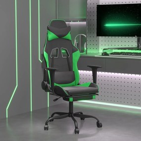Scaun de gaming cu suport picioare negru verde, piele ecologica 1, Negru si verde, Cu suport de picioare