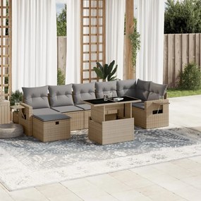 vidaXL Set canapele de grădină, 8 piese, cu perne, bej, poliratan
