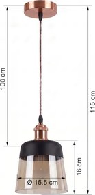 Brilagi - Lustră LED R GLASS 1xE27/60W/230V Ø 15,5 cm cupru/bej fumuriu/negru