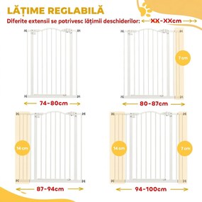 PawHut Poartă Extensibilă pentru Câini fără Șuruburi, Poartă de Siguranță Reglabilă, 94-100x94 cm, Alb | Aosom Romania