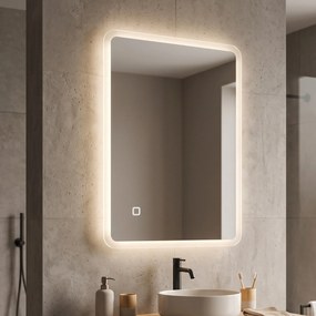 HOMCOM Oglindă de Baie cu LED 70x100 cm, 3 Culori de Lumină, Dimabilă, Antiaburire, Touch, Memorie | Aosom Romania