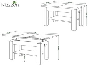 Mazzoni ASTORIA Negru Mat - MĂSUȚĂ EXTENSIBILĂ MĂSUȚĂ DE CAFEA CU RAFT