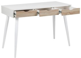Birou cu 3 sertare cu aspect de lemn Actona Neptun, alb