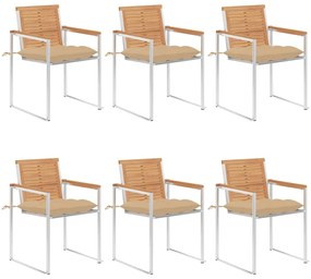 vidaXL Scaune de grădină cu perne, 6 buc., lemn masiv de tec