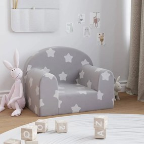 341785 vidaXL Canapea pentru copii, gri deschis cu stele, pluș moale