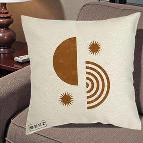 Perna Decorativa Boho Sun si Spirala, 40x40 cm, Ecru, Husa Detasabila, Perna Inclusa, BEKZ®