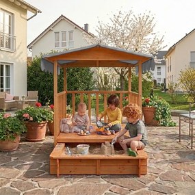 Zonă cu nisip și verandă HAPPY, 130 x 130 x 143 cm, din masiv de pin, maro gri Jurhan