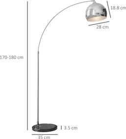HOMCOM Lampă de podea vintage în arc cu bară ajustabilă, întrerupător de picior, soclu E27, argintiu | Aosom Romania