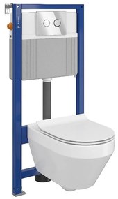 Set vas wc suspendat Crea oval cu capac soft close, rezervor incastrat pneumatic Aqua 52 si clapeta crom lucios