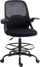 HOMCOM Scaun de Birou Ergonomic din Plasă, cu Suport Lombar și Suport pentru Picioare Reglabil, Cotiere Rabatabile, Negru | Aosom Romania