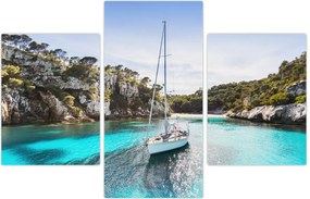 Tablou - Plajă cu barca cu pânze (90x60 cm)