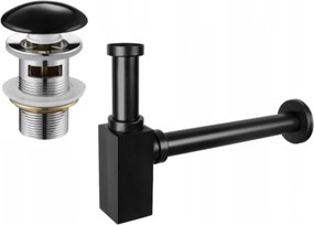 Mexen semi-sifon pătrat pentru chiuvetă cu dop ceramic clic-clac, cu preaplin, negru - 7992060-75
