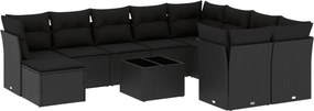 vidaXL Set canapele de grădină cu perne, 11 piese, negru, poliratan