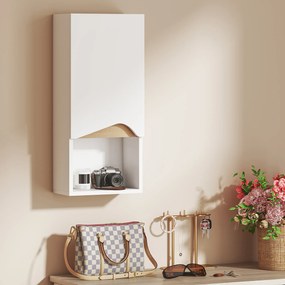 HOMCOM Dulap de perete pentru baie cu ușă cu închidere moale, poliță reglabilă și compartiment deschis, 30x17x67cm, alb | Aosom Romania