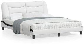 3213947 vidaXL Cadru de pat cu LED, alb și negru, 160x200 cm, piele ecologică