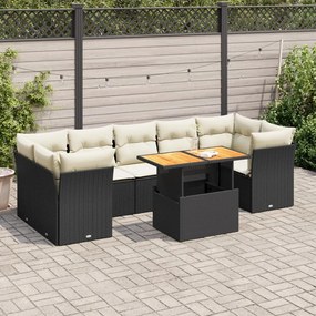 3326898 vidaXL Set mobilier de grădină cu perne, 8 piese, negru, poliratan