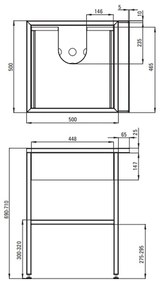 Cadru metalic negru sustinere lavoar, cu sertar si port prosop 50 cm, Deante 500x565x700 mm