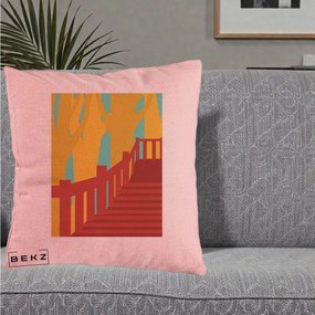 Perna Decorativa Scari Toamna Peisaj Grafic, 40x40 cm, Roz, Husa Detasabila, Perna Inclusa, BEKZ®
