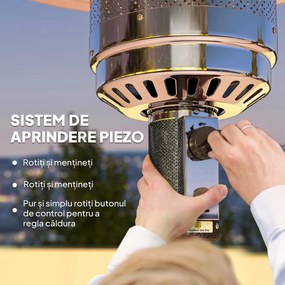 Outsunny Încălzitor de Exterior de 11 KW Reglabil, cu Roți 82 x 82 x 223 cm, Maro Închis | Aosom Romania