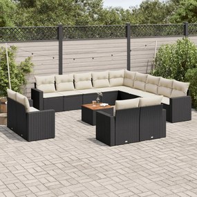 3256728 vidaXL Set mobilier de grădină cu perne, 14 piese, negru, poliratan