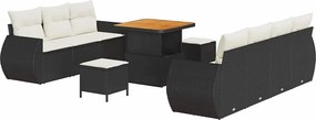 vidaXL Set de canapele pentru grădină 10 pcs Negru și Crem poliratan