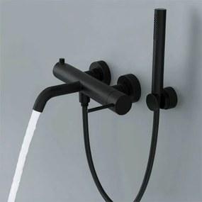 Baterie cada montaj pe perete, negru mat, din alama sanitara, pipa fixa, 19.8 cm, LaVita Verdi Negru