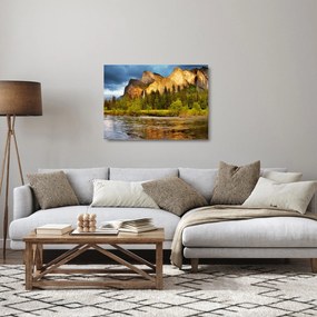 Tablou pe sticlă - Stânci lăngă lac (70x50 cm)