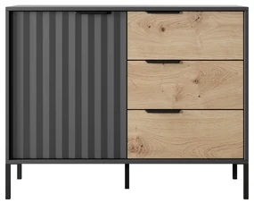 Comodă Rastafa D3S (Stejar artisan + Negru). 1071381