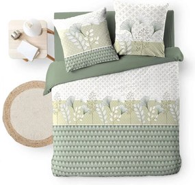 Lenjerie de pat albă-verde din bumbac pentru pat dublu, extinsă 240x220 cm Poetine – douceur d'intérieur
