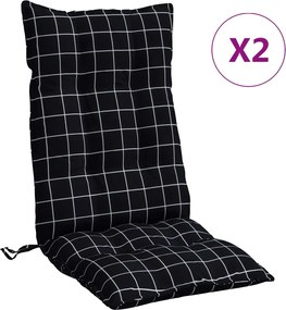 vidaXL Perne scaun cu spătar înalt, 2 buc. negru carouri textil oxford