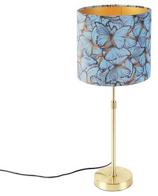 Lampă de masă auriu/alamă cu abajur din catifea cu fluturi 25 cm - Parte