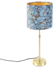 Lampă de masă auriu/alamă cu abajur din catifea cu fluturi 25 cm - Parte