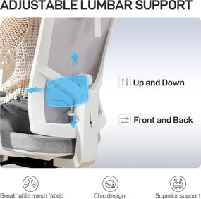 HOMCOM Scaun de Birou Ergonomic și Respirabil cu Suport Lombar Dinamic 4D, 64.5x62.5x112-122 cm, Multicolor | Aosom Romania