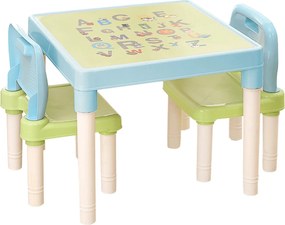 Set masa cu scaune copii BALTO, albastru/verde/crem, plastic