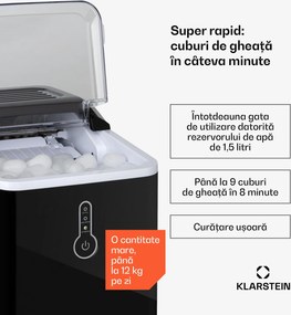 Klarstein Chillout, aparat pentru gheață, bucăți rotunde de gheață, 12 kg / 24 ore, rezervor de apă: 1,5 l, negru