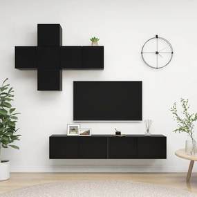 Set dulap TV, 7 piese, negru, PAL 1, Negru, 60 x 30 x 30 cm