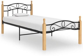 324912 vidaXL Cadru de pat, negru, 100x200 cm, metal și lemn masiv stejar